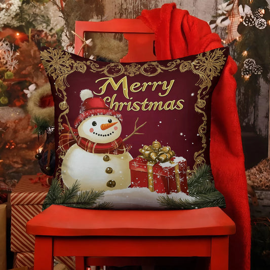 Shineful 2D Print Cushion Cover, Pillowcase, Pillows Covers - Golden Snowman Christmas Card - Warm Festive Greetings