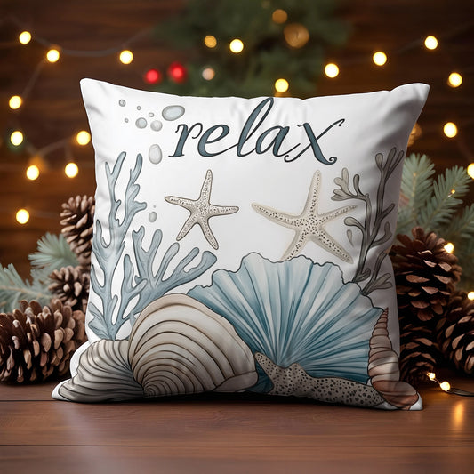 Shineful 2D Print Cushion Cover, Pillowcase, Pillows Covers - Sea Dreams - Starfish and Shell Illustration