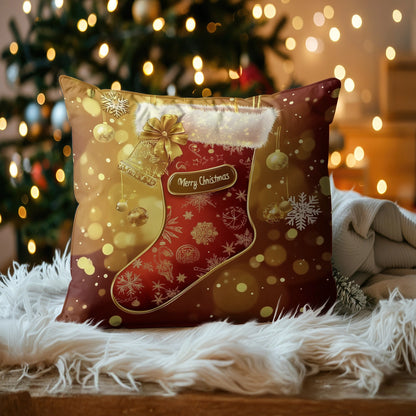 Shineful 2D Print Cushion Cover, Pillowcase, Pillows Covers - Luxurious Christmas Stocking with Glittering Gold Accents