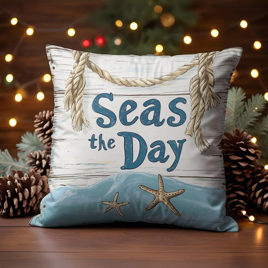 Housse de coussin, taie d'oreiller, taies d'oreiller Shineful 2D Print - Coastal Bliss - Panneau vintage en corde et étoile de mer 