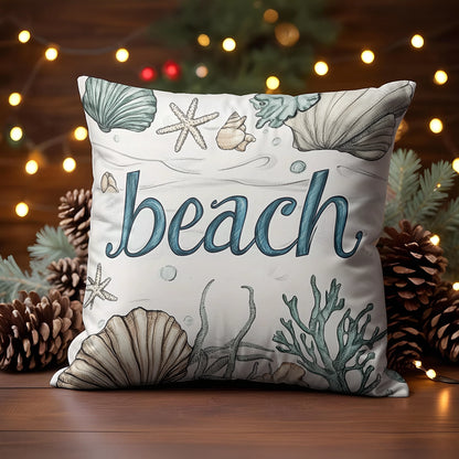 Shineful 2D Print Cushion Cover, Pillowcase, Pillows Covers - Ocean Serenity - Beach Art with Seashells and Starfish