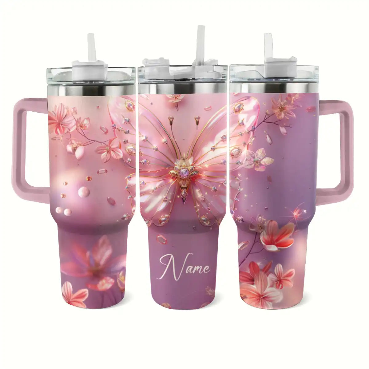 Shineful Glossy Tumbler Personalized Elegant Butterfly