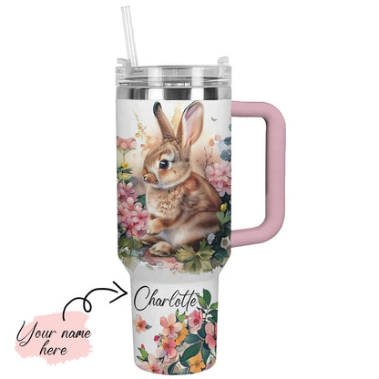 Glänzender personalisierter Becher mit Blumen-Kaninchen