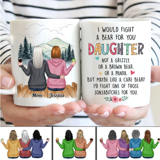 Tasse brillante Je combattrais un ours pour toi, fille, personnalisée