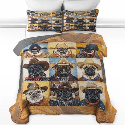 Shineful All Season Quilt 3-Piece Set - Pug Cowboy Delight