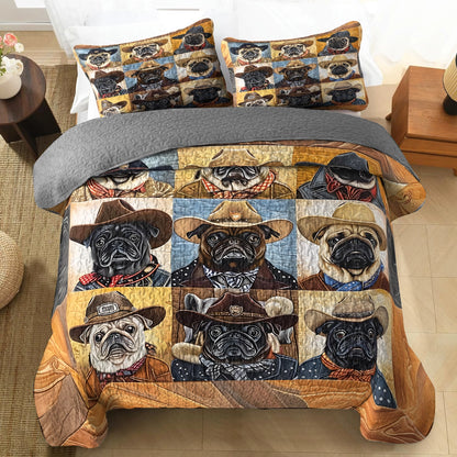 Shineful All Season Quilt 3-Piece Set - Pug Cowboy Delight