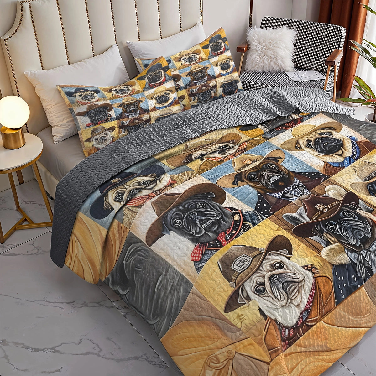 Shineful All Season Quilt 3-Piece Set - Pug Cowboy Delight