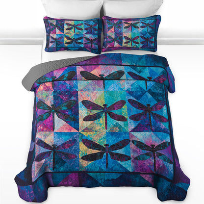 Shineful All Season Quilt 3-Piece Set Dragonfly Kaleidoscope