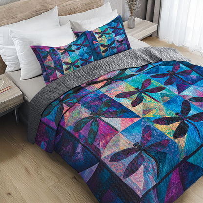 Shineful All Season Quilt 3-Piece Set Dragonfly Kaleidoscope