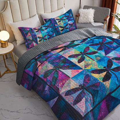 Shineful All Season Quilt 3-Piece Set Dragonfly Kaleidoscope