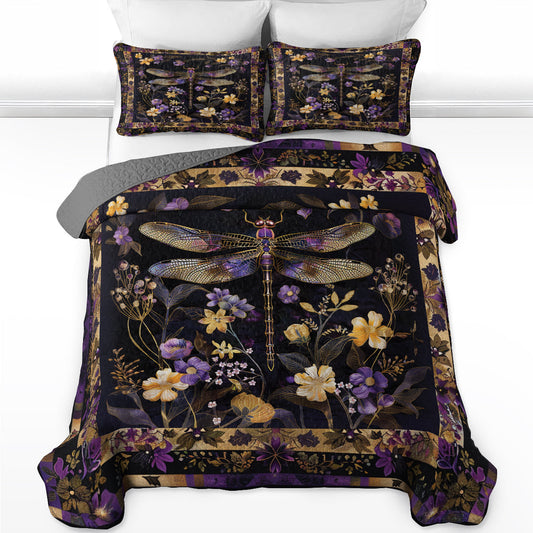 Shineful All Season Quilt 3-Piece Set Golden Dragonfly