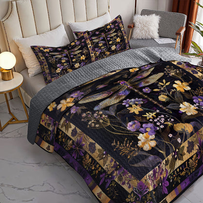 Shineful All Season Quilt 3-Piece Set Golden Dragonfly