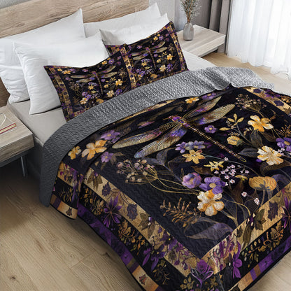 Shineful All Season Quilt 3-Piece Set Golden Dragonfly