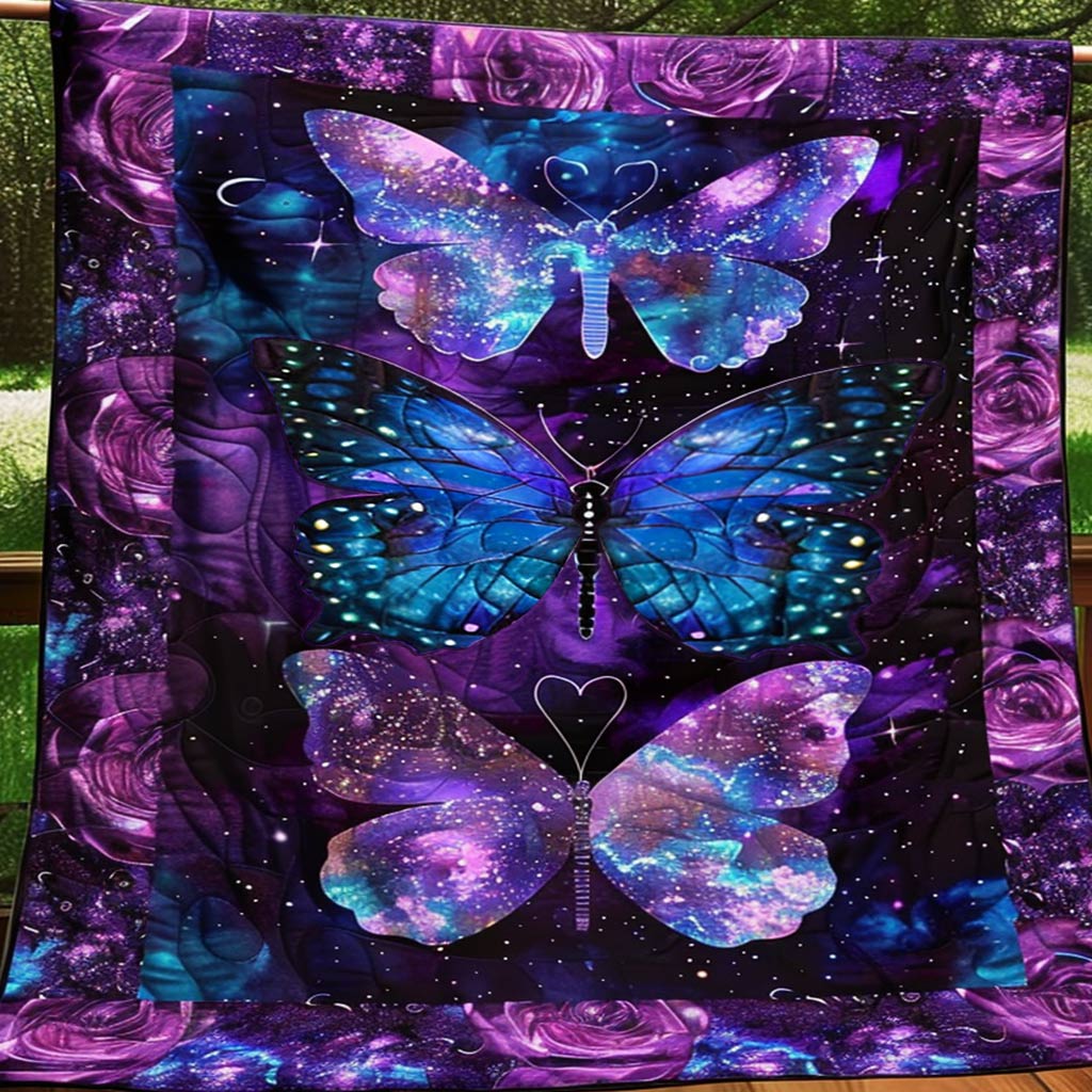 Shineful Flat Print Faux Quilt Blanket Gorgeous Purple Butterflies