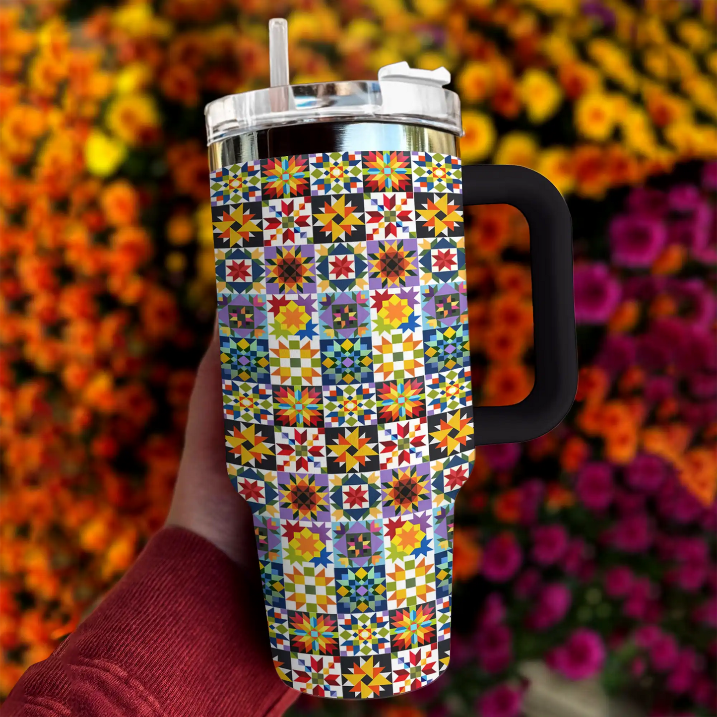 Glänzende Quiltblöcke „Tumbler Flowers“