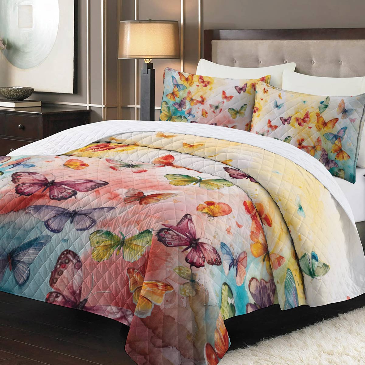 Shineful - All Season Quilt 3-Piece Set Butterfly Colorful