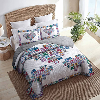 Shineful All Season Quilt 3-Piece Set Traditional Quilting Blocks Heart