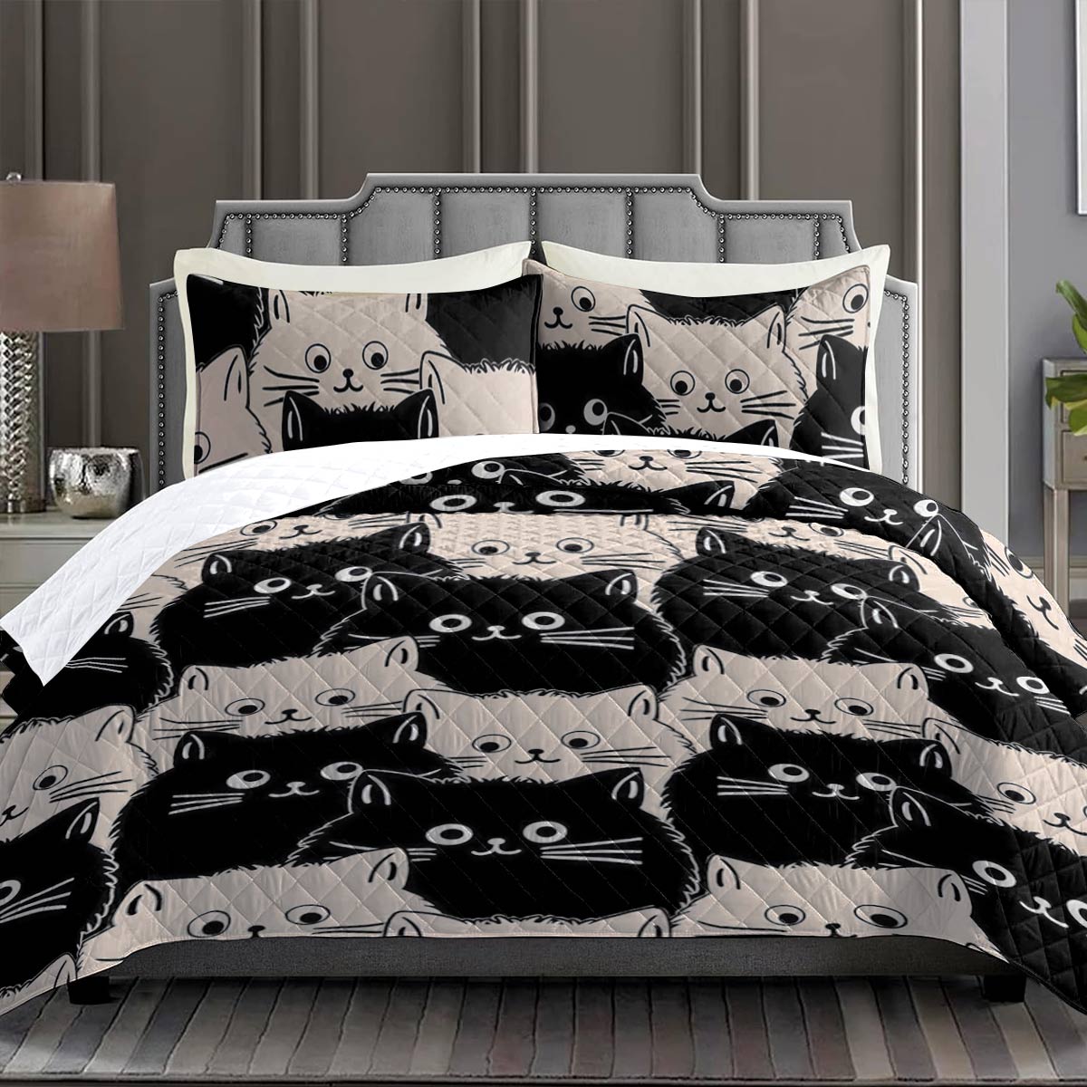 Shineful Quilt 3-Piece Set Cute Cats