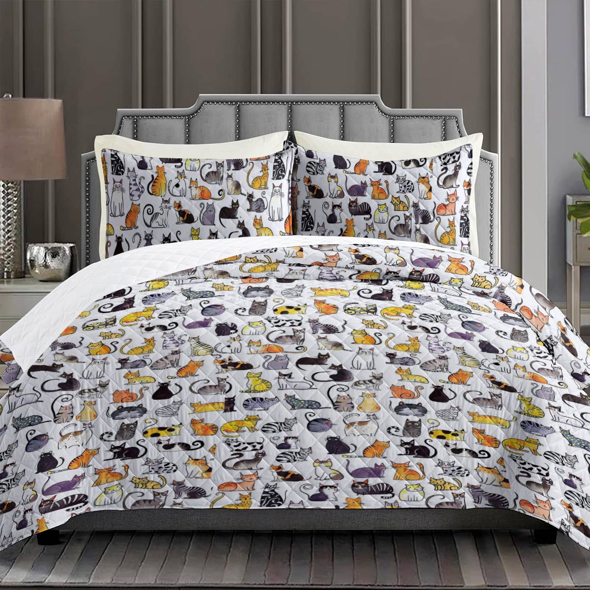 Shineful Quilt 3-Piece Set Cats Lovely