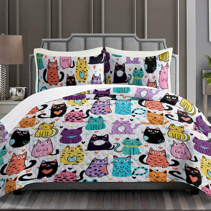 Shineful Quilt 3-Piece Set Colorful Cats