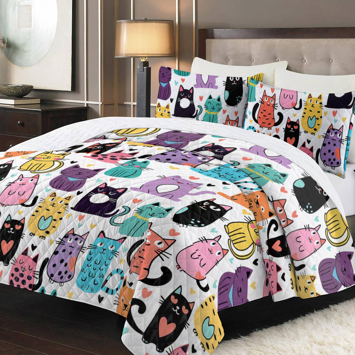 Shineful Quilt 3-teiliges Set Bunte Katzen