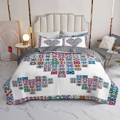 Shineful All Season Quilt 3-Piece Set Traditional Quilting Blocks Heart