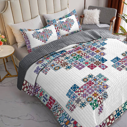 Shineful All Season Quilt 3-Piece Set Traditional Quilting Blocks Heart