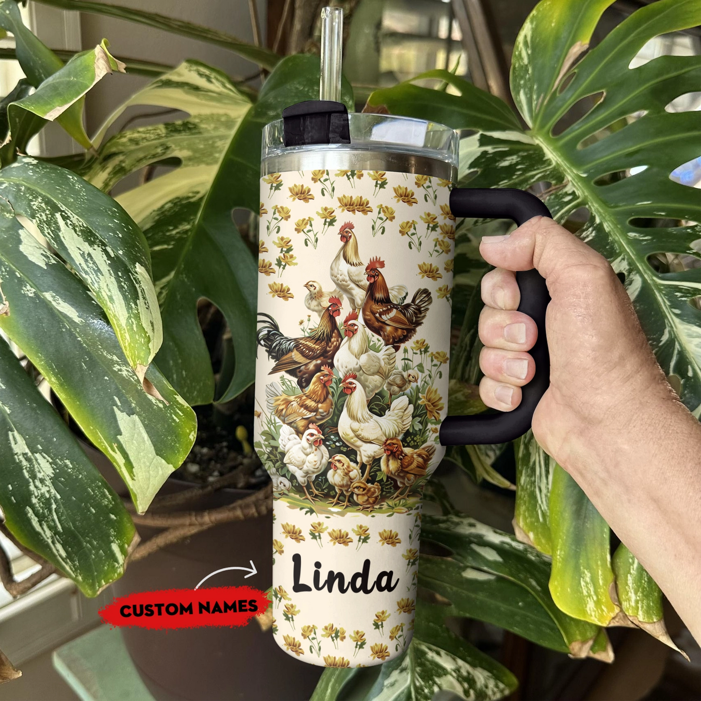 Shiny Tumbler Personalisiertes Huhn : Gefiederte Freude