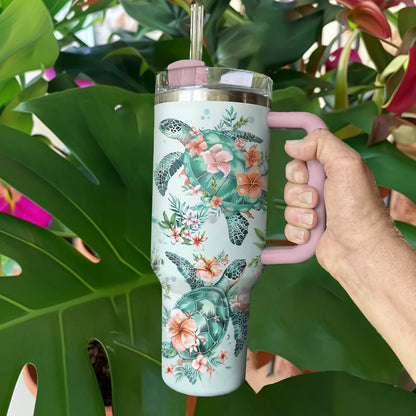 Shineful Tumbler Floral Sea Turtle