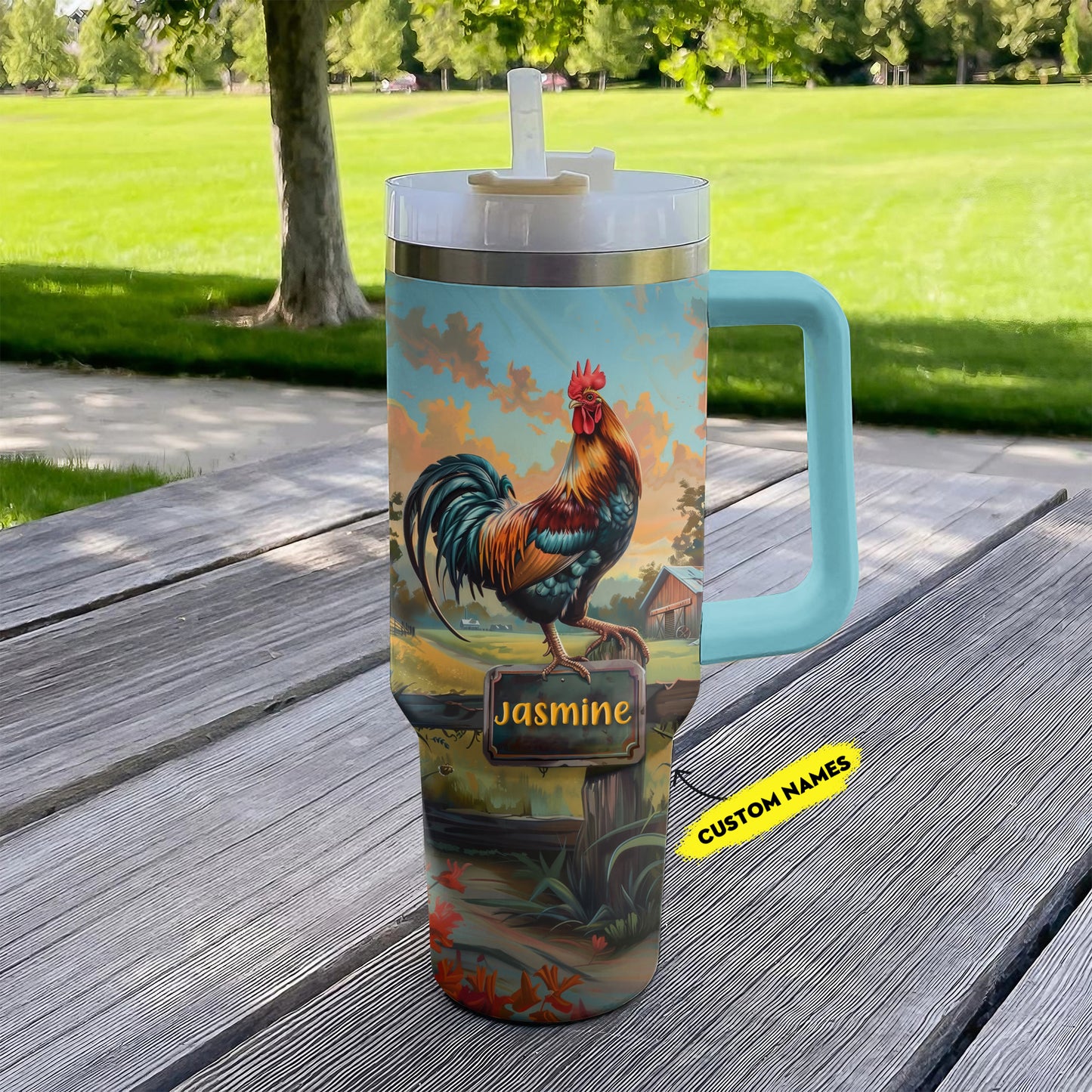 Shineful Tumbler Personalized Morning Glory Rooster