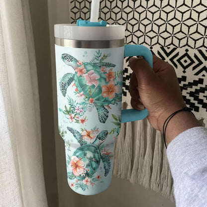 Shineful Tumbler Floral Sea Turtle