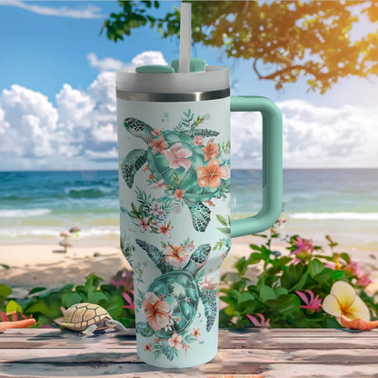 Shineful Tumbler Floral Sea Turtle