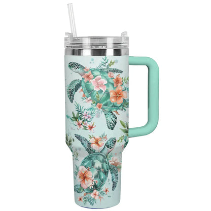 Shineful Tumbler Floral Sea Turtle