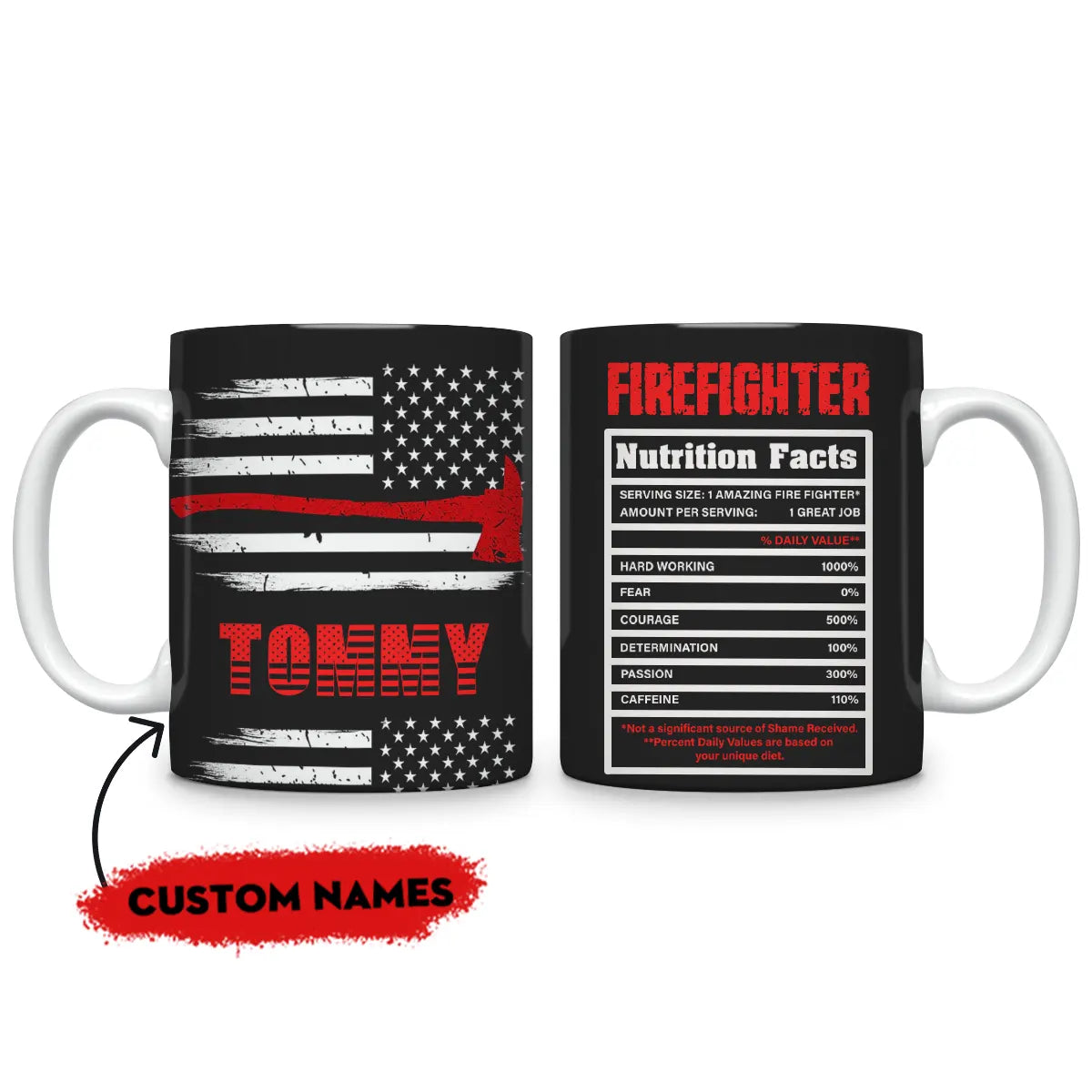 Glänzende Keramiktasse mit Aufschrift „Firefighter's Valor“