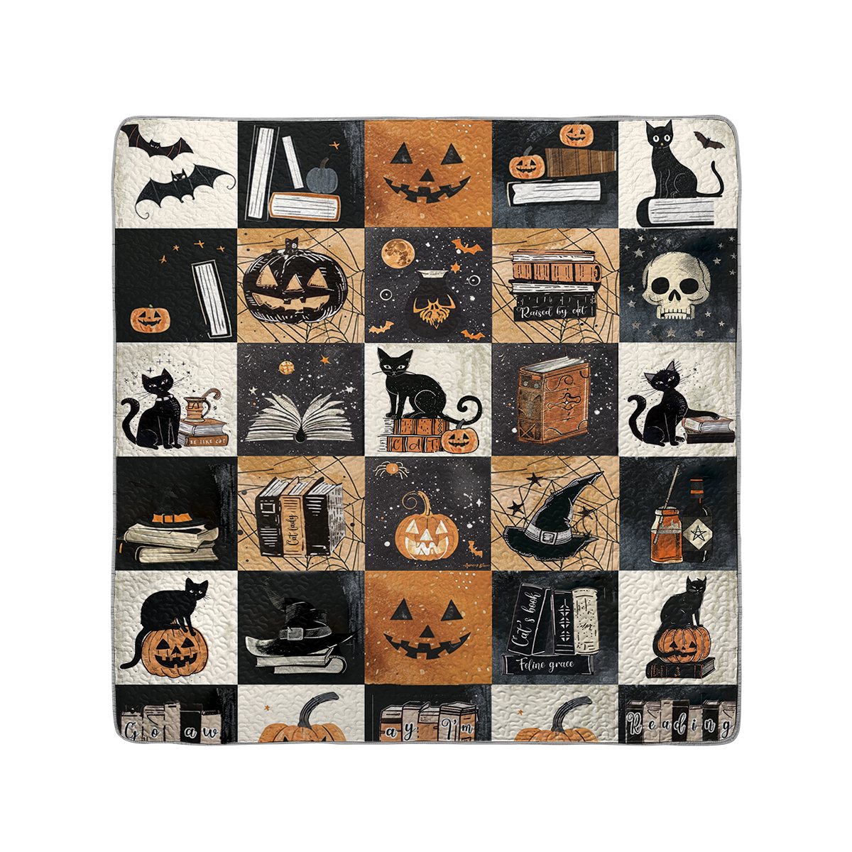 Shineful All Season Quilt 3-Piece Set Halloween Bookish Cat