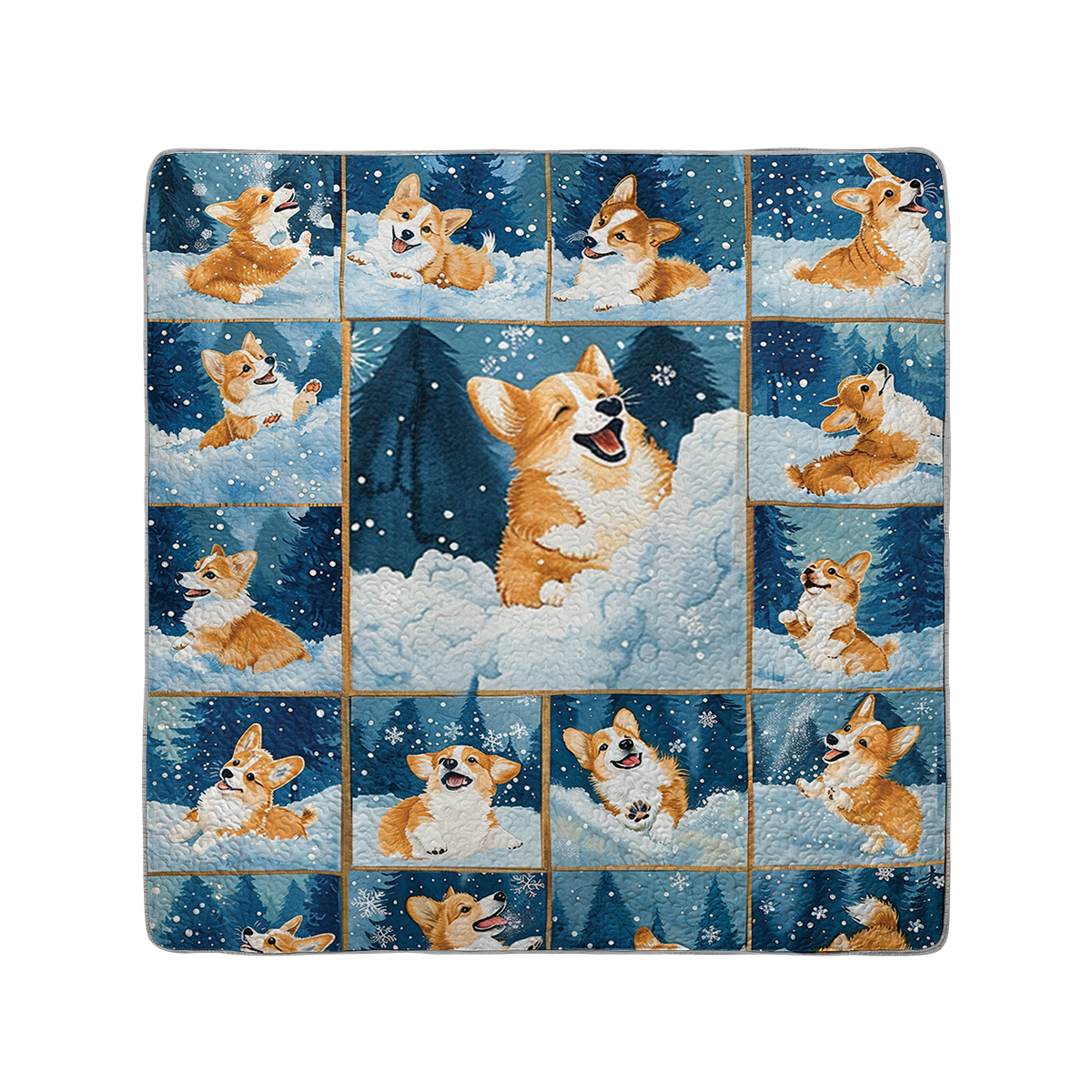 Shineful All Season Quilt 3-Piece Set Happy Snowy Corgi