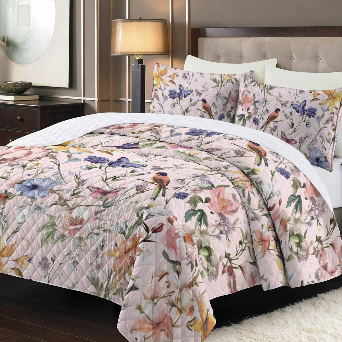 Shineful Quilt 3-Piece Set Pink Flowers