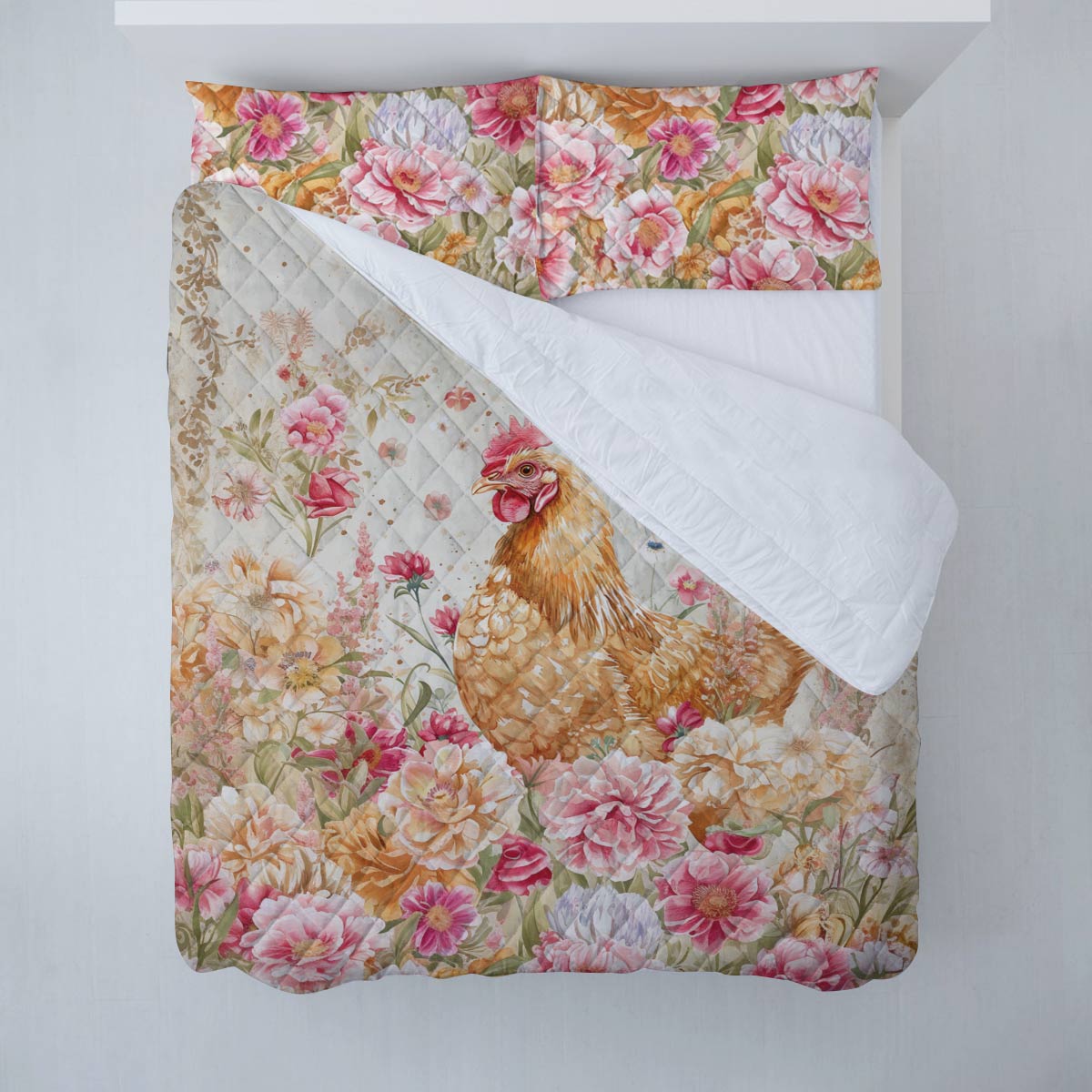 Shineful Quilt 3-Piece Set Chicken In Flowergarden