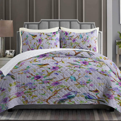 Shineful Quilt 3-Piece Set Purple Flowers