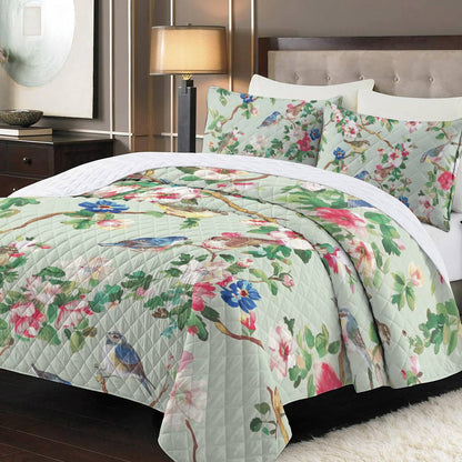 Shineful Quilt 3-Piece Set Green Flower