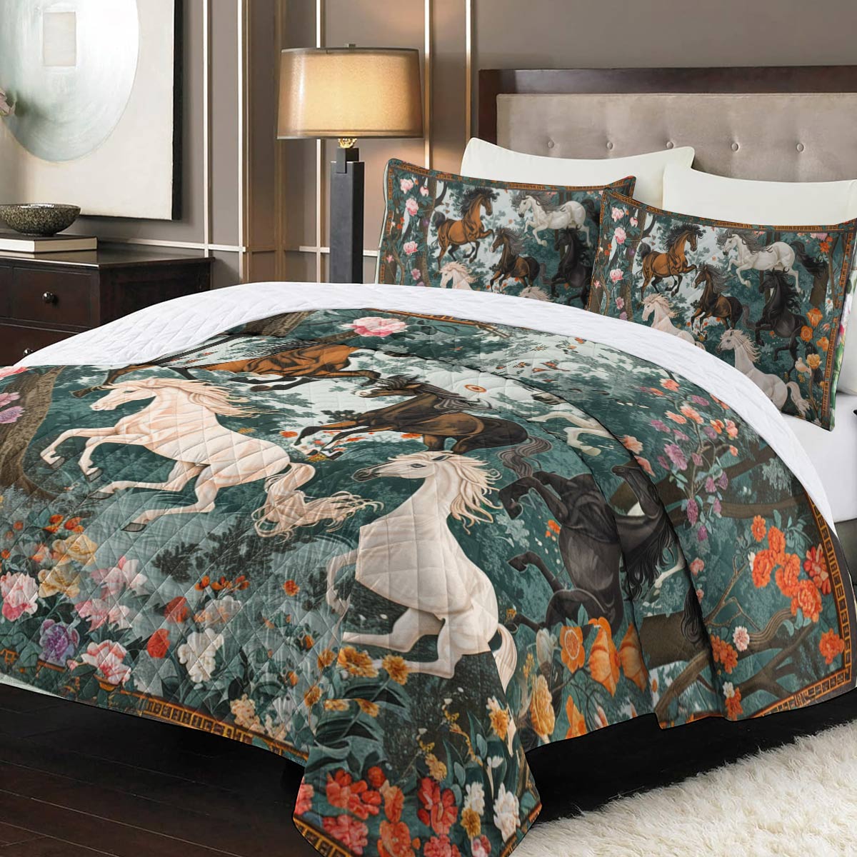 Shineful Quilt 3-Piece Set Wildflowers Horse