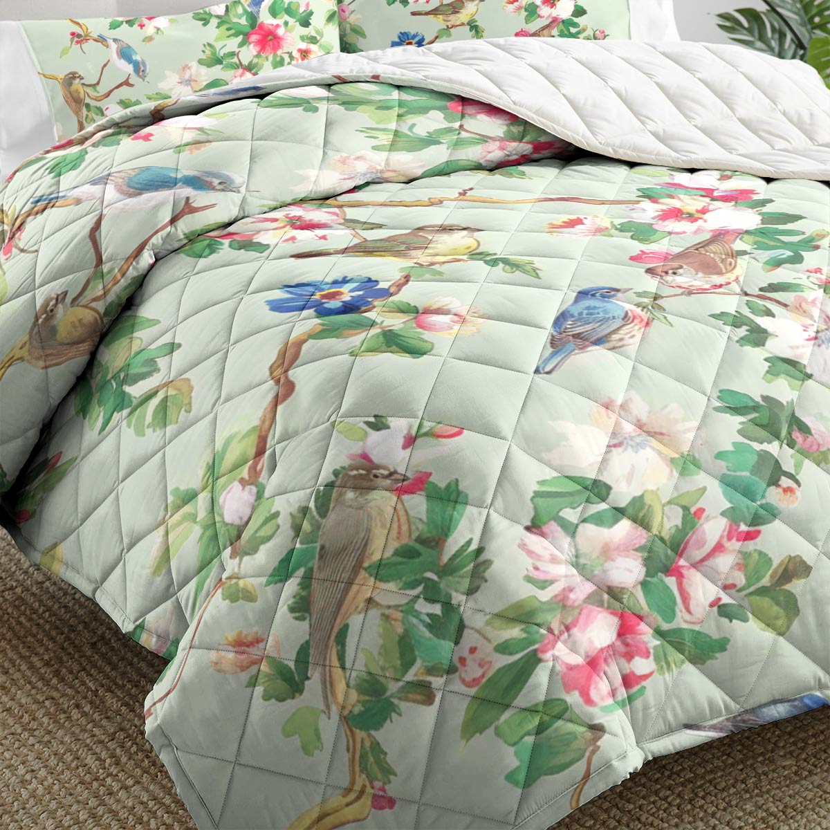 Shineful Quilt 3-Piece Set Green Flower