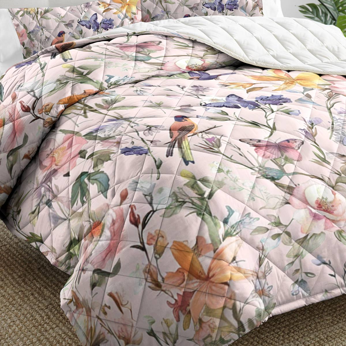 Shineful Quilt 3-Piece Set Pink Flowers