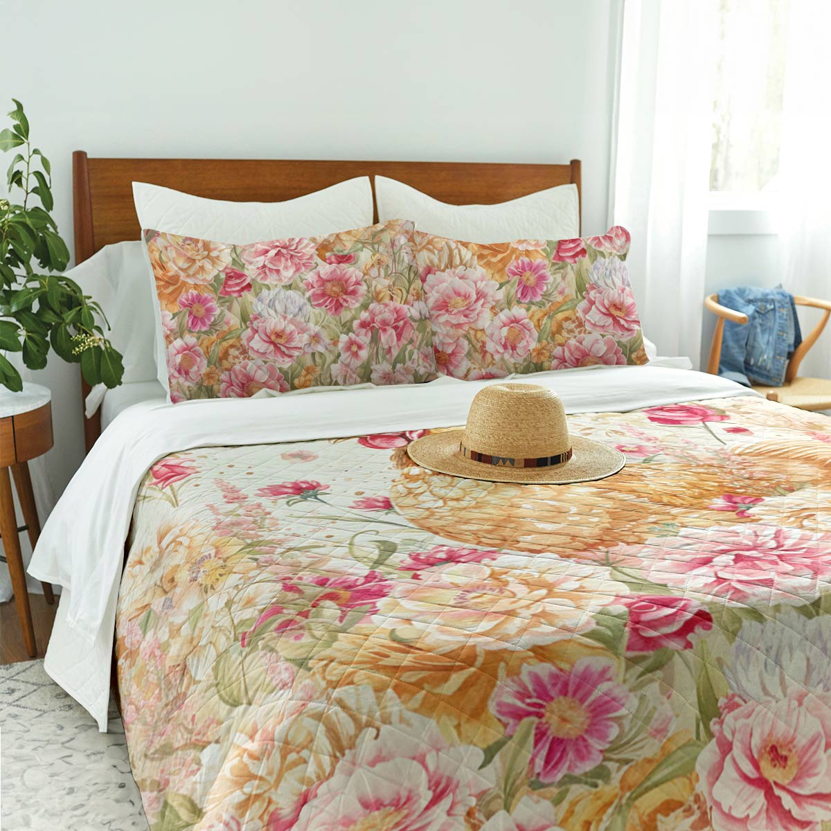 Shineful Quilt 3-Piece Set Chicken In Flowergarden