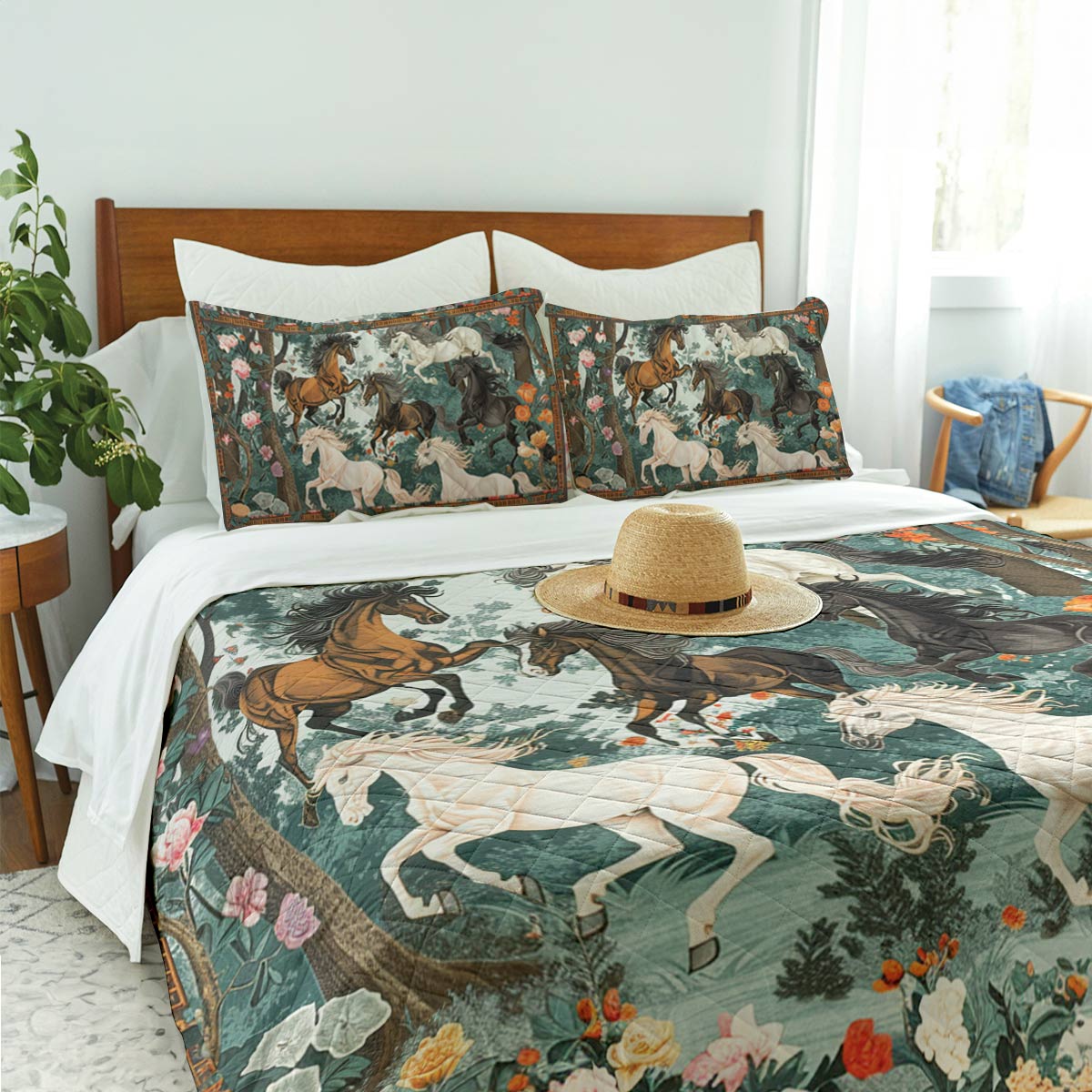 Shineful Quilt 3-Piece Set Wildflowers Horse