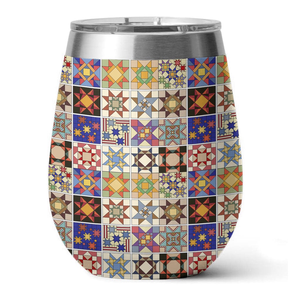 Quilting 12 Oz Shineful™ Wine Tumbler Colorful Quilt Blocks Mn8 12Oz