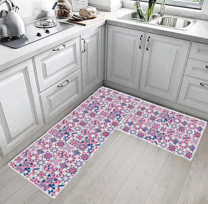 Tapis de sol antidérapant ultra-fin à motifs de blocs de quilting roses brillants, tapis de cuisine