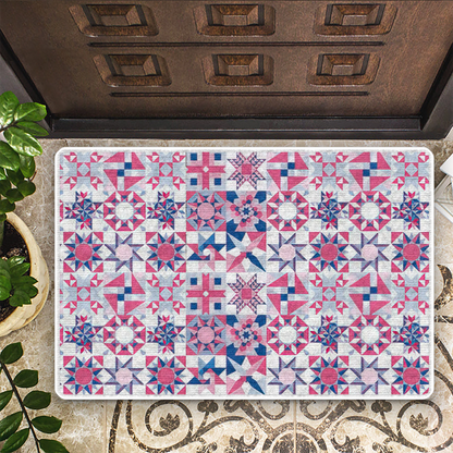 Tapis de sol antidérapant ultra-fin à motifs de blocs de quilting roses brillants, tapis de cuisine