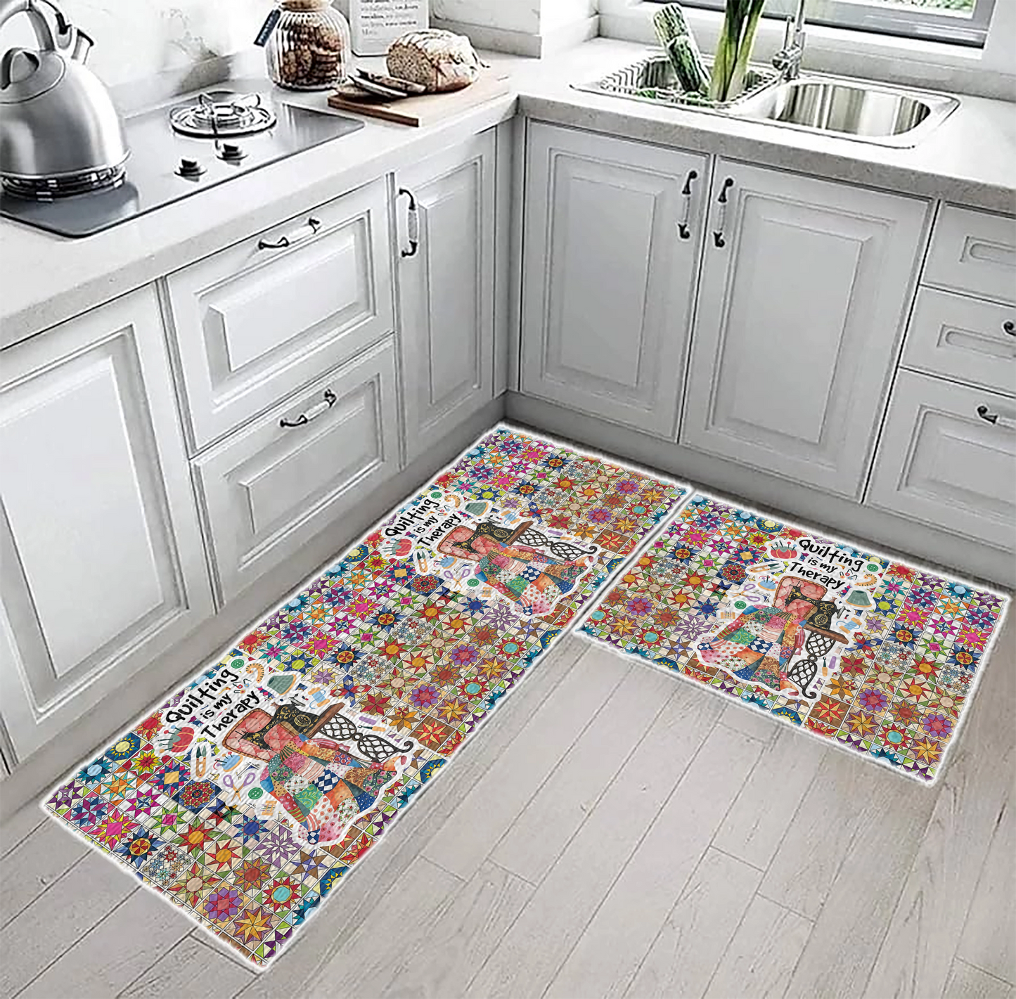 Shineful Quilting Is My Therapy Ultra-Thin Non Skid Floor Mat, Kitchen Rugs