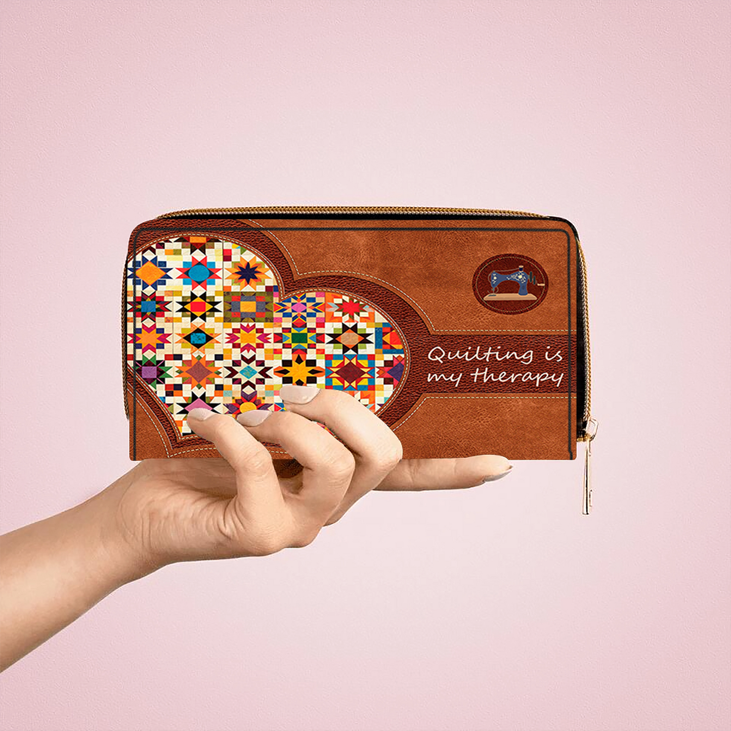 Shineful Quilting Is My Therapy Leather Clutch Purse With Wristlet Strap Handle